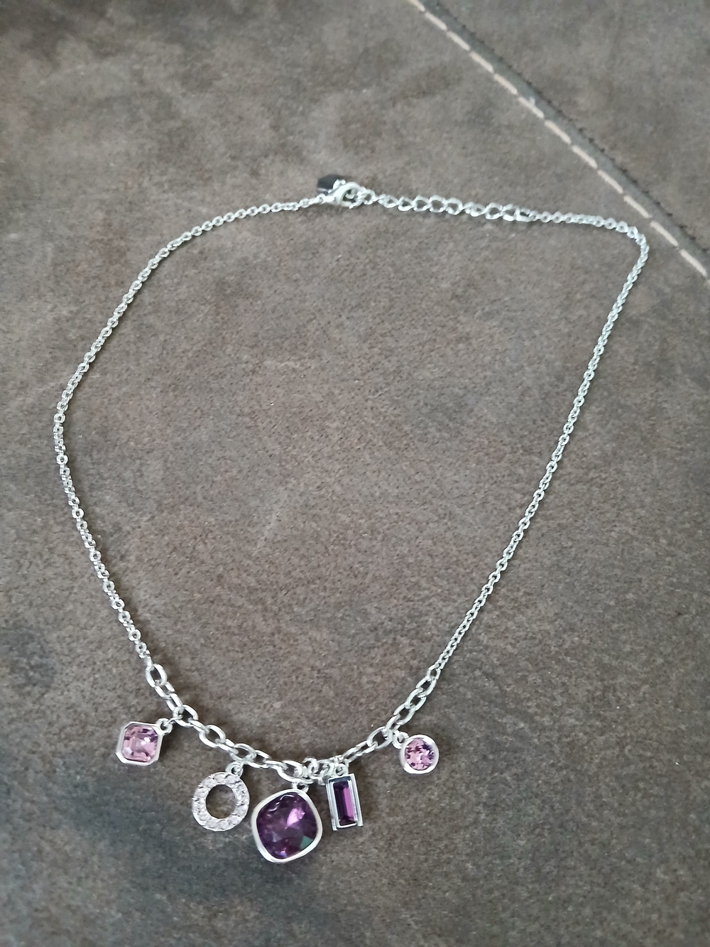 Touchstone Crystal Silver Necklace with Purple and Pink Crystal Charms
